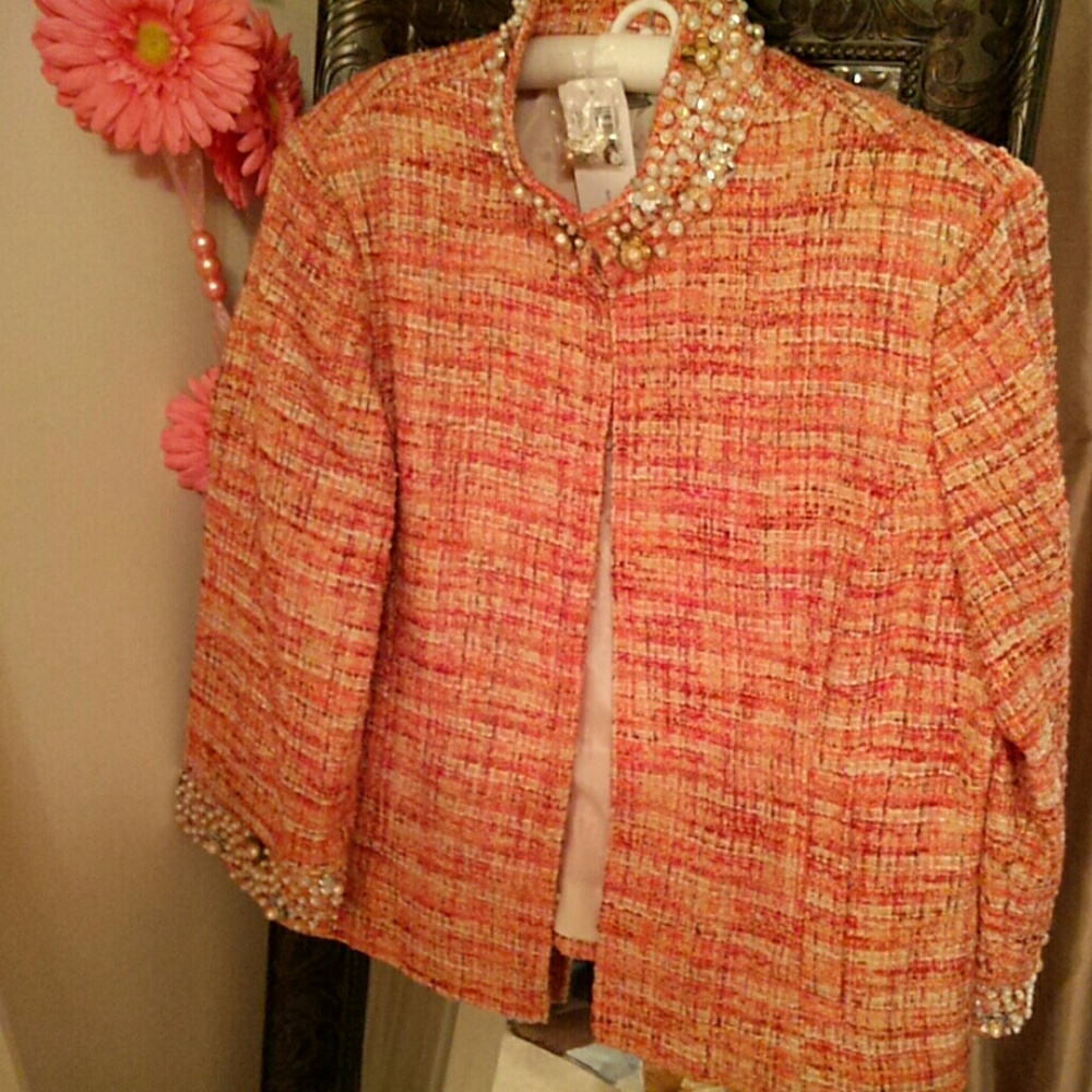 Chicos embellished tweed jacket